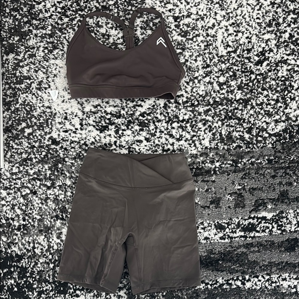 Oner Active Taupe Sports Bra and Wrap Unified Shorts Set